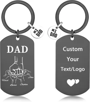 Custom Keychain for Dad, Custom Fist Bump Keychains with Kids Name, Personalized Fathers Day Keychain Gift