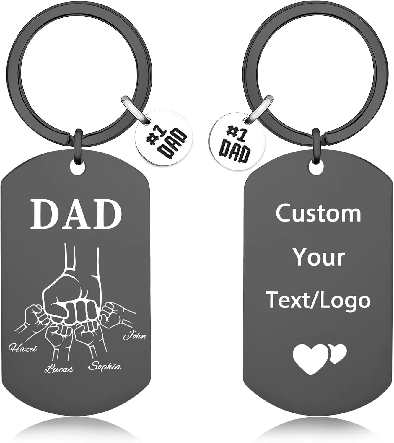 Custom Keychain for Dad, Custom Fist Bump Keychains with Kids Name, Personalized Fathers Day Keychain Gift