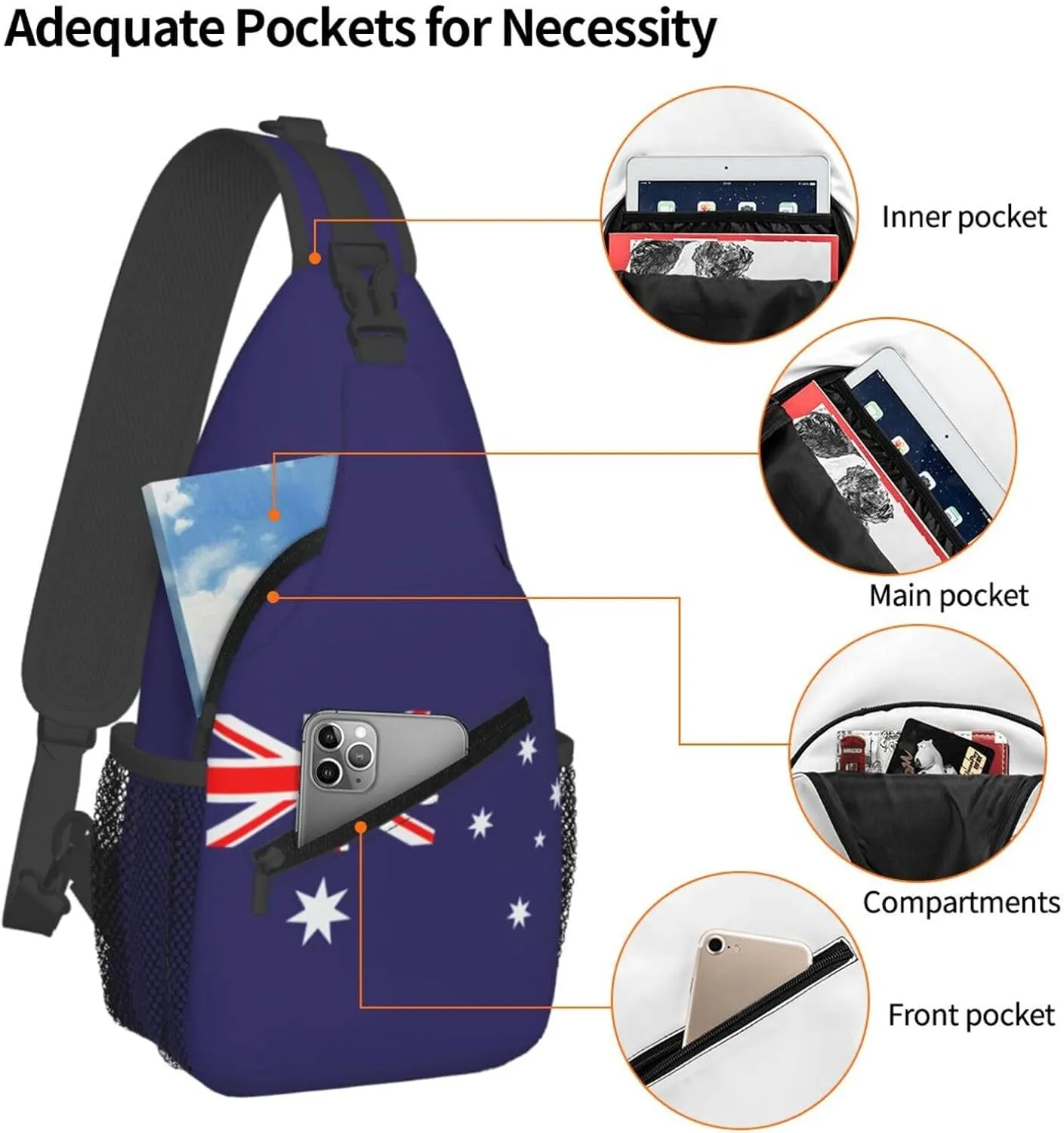 Cute Australia Flag Sling Backpack Multipurpose Crossbody Sling Bag Travel Hiking Crossbody Shoulder Bag Backpack