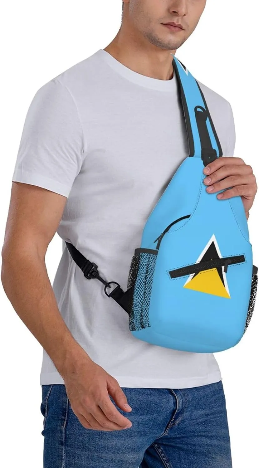 Cute St Lucia Flag Sling Backpack Multipurpose Crossbody Sling Bag Travel Hiking Crossbody Shoulder Bag Backpack