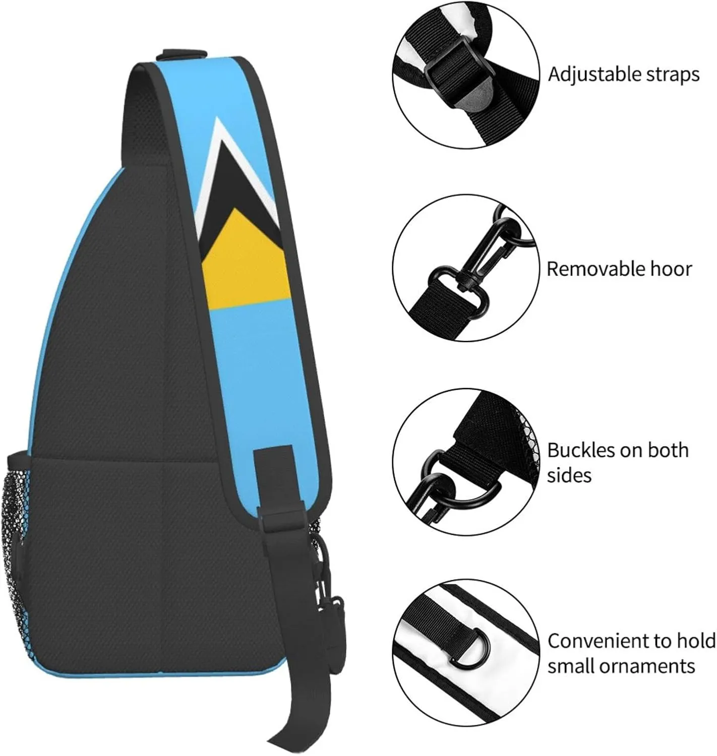 Cute St Lucia Flag Sling Backpack Multipurpose Crossbody Sling Bag Travel Hiking Crossbody Shoulder Bag Backpack