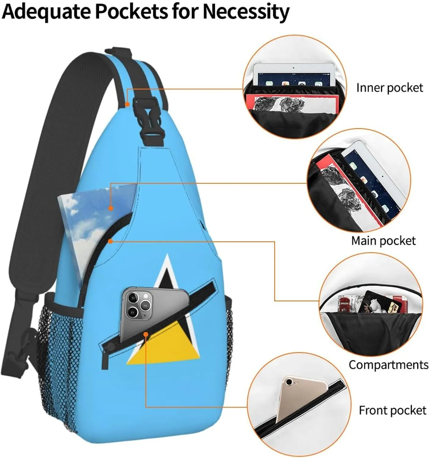 Cute St Lucia Flag Sling Backpack Multipurpose Crossbody Sling Bag Travel Hiking Crossbody Shoulder Bag Backpack