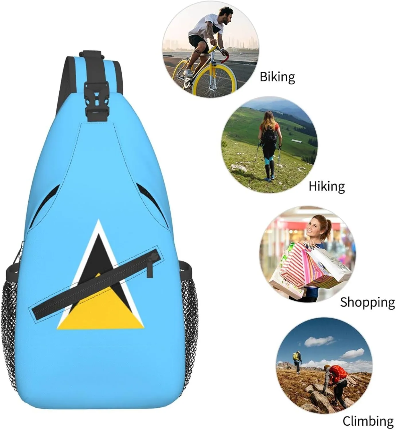 Cute St Lucia Flag Sling Backpack Multipurpose Crossbody Sling Bag Travel Hiking Crossbody Shoulder Bag Backpack