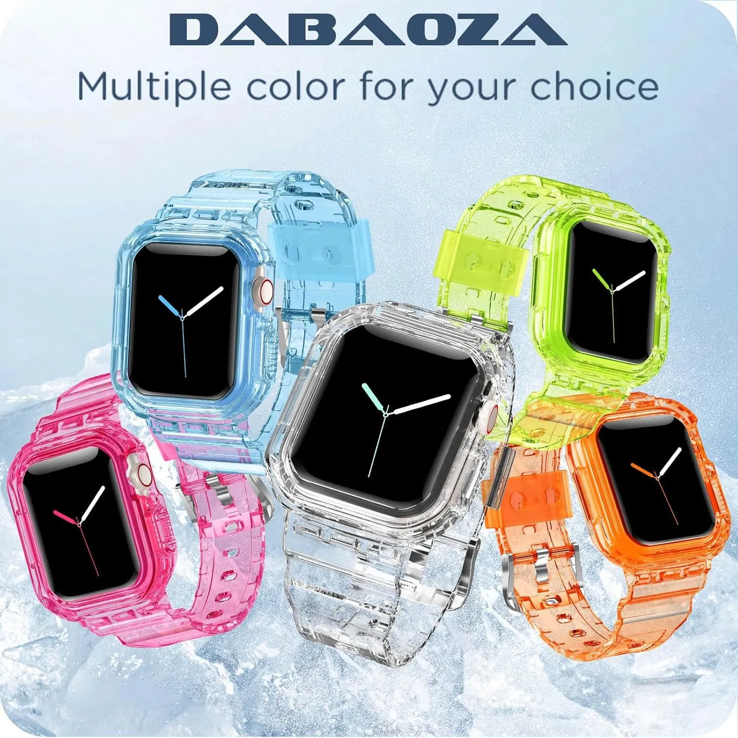 DABAOZA 5 Packs Compatible for Clear Apple Watch Band 46mm 45mm 44mm 42mm 41mm 40mm 38mm 49mm, Jelly Crystal Women Men TPU Strap for iWatch Series 10 9 8 7 6 / SE 5 4 3 2 1 Ultra