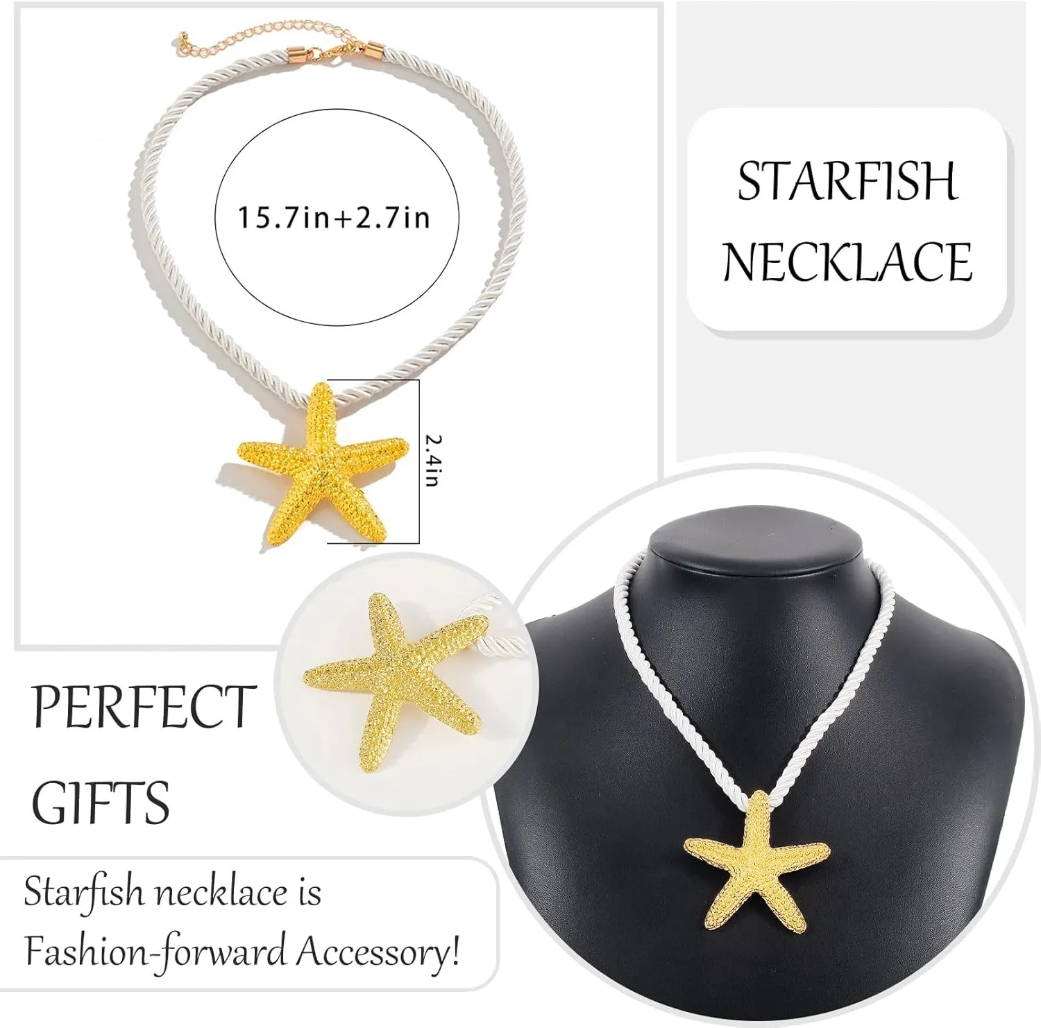Dcfywl731 Starfish Necklace for Women Gold Shell Pendant Necklaces Seashell Charm Necklace Boho Puka Shell Summer Beach Surfer Jewelry Outfits Accessories