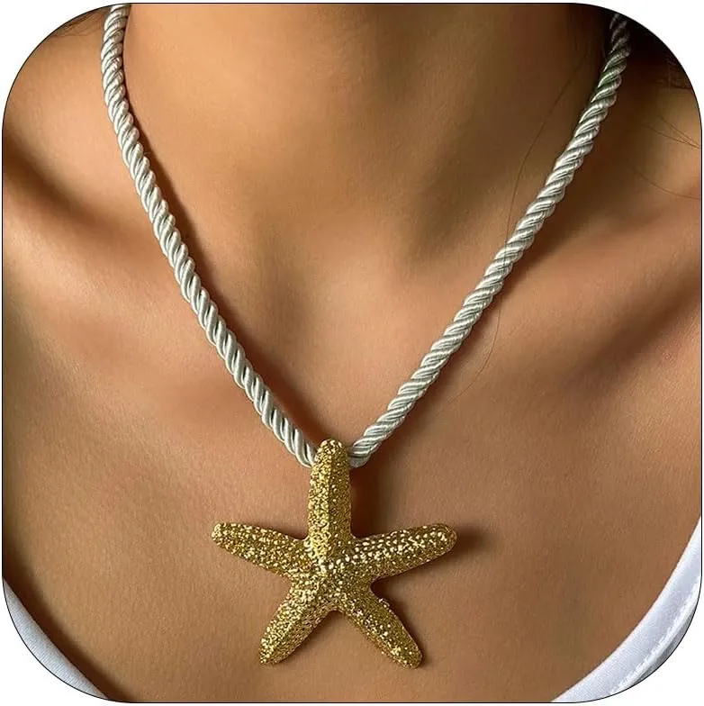 Dcfywl731 Starfish Necklace for Women Gold Shell Pendant Necklaces Seashell Charm Necklace Boho Puka Shell Summer Beach Surfer Jewelry Outfits Accessories