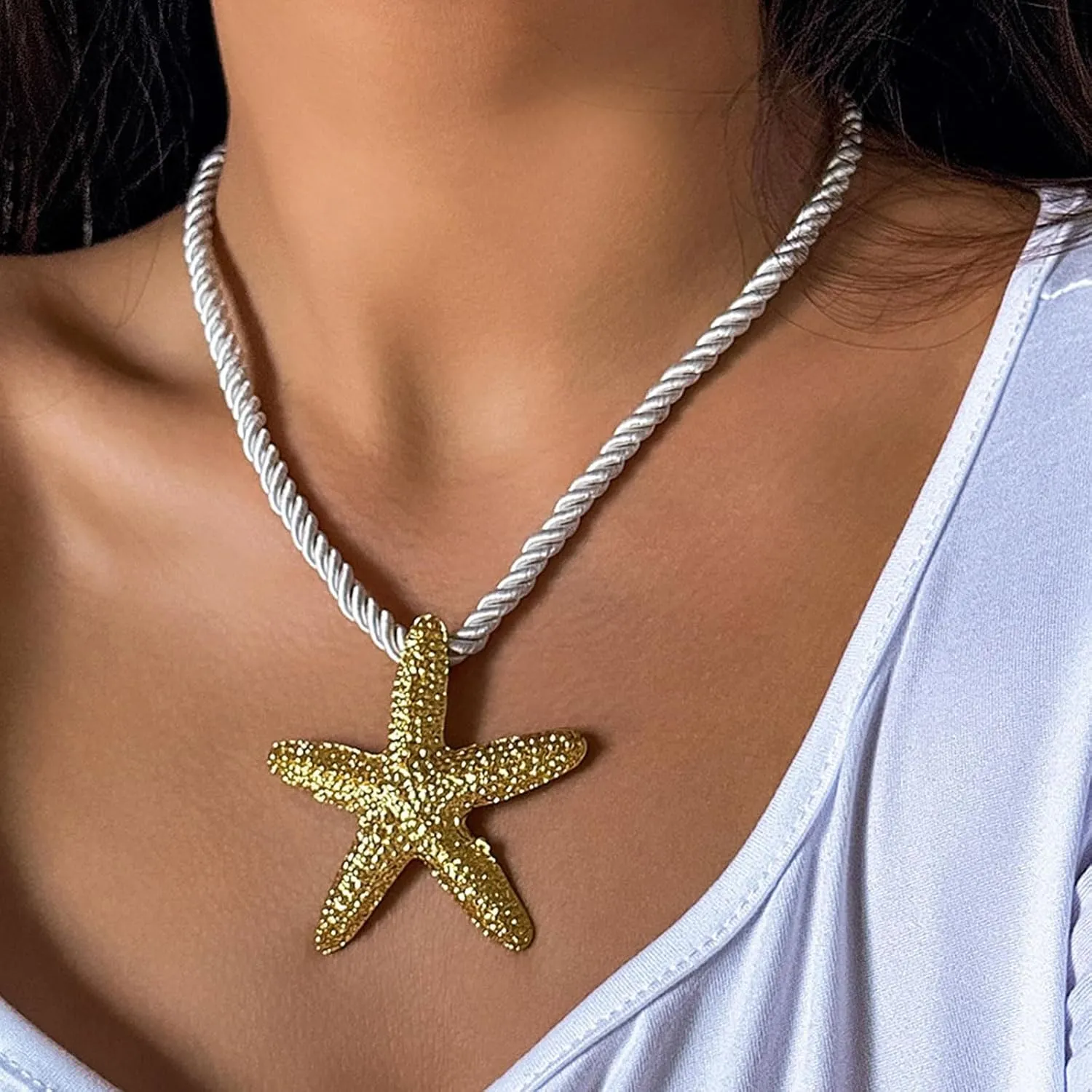 Dcfywl731 Starfish Necklace for Women Gold Shell Pendant Necklaces Seashell Charm Necklace Boho Puka Shell Summer Beach Surfer Jewelry Outfits Accessories