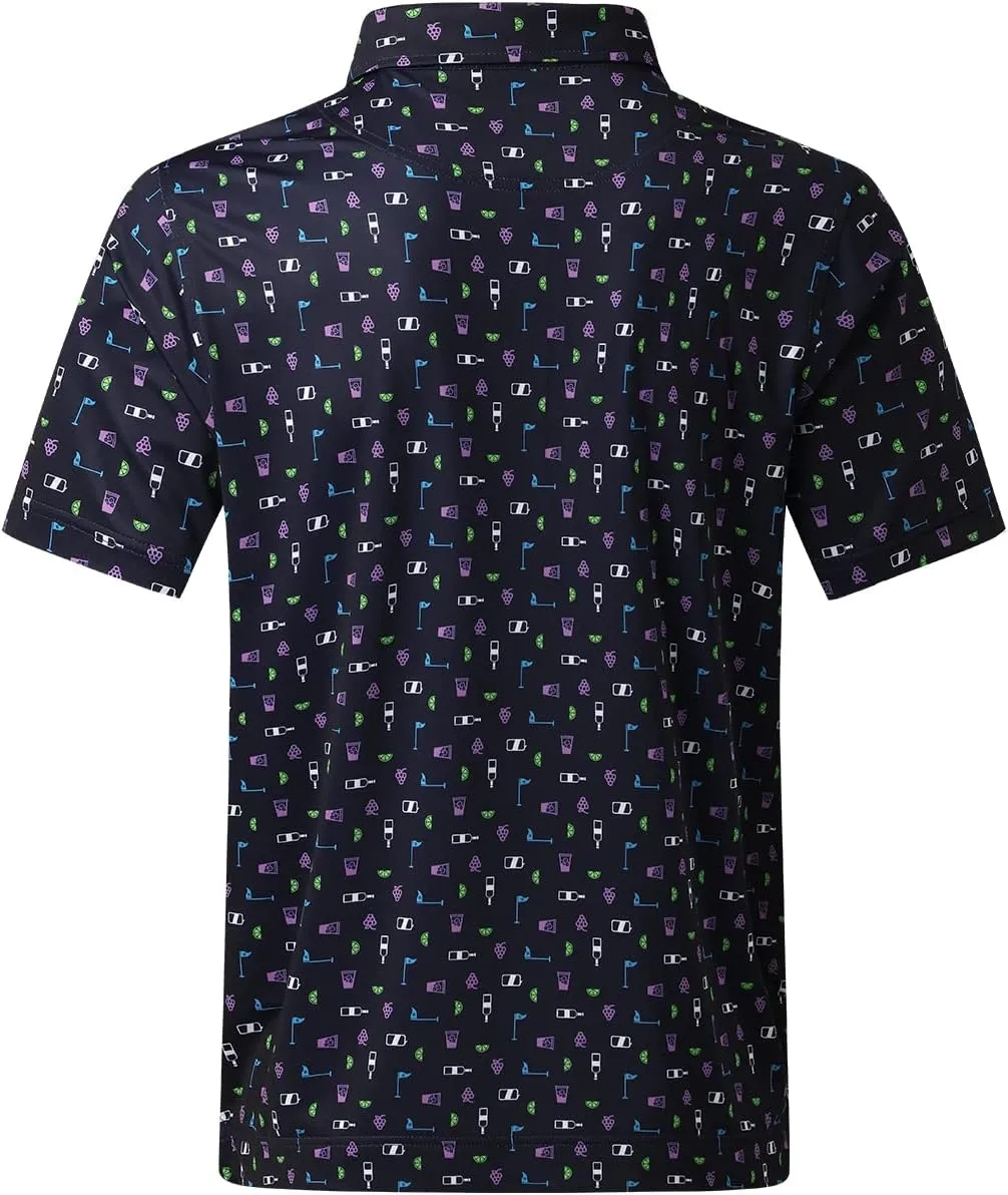 DEOLAX Mens Polo Shirts Moisture Wicking Dry Fit Performance Mens Golf Shirt Regular Fit Fashion Print Short Sleeve Polo
