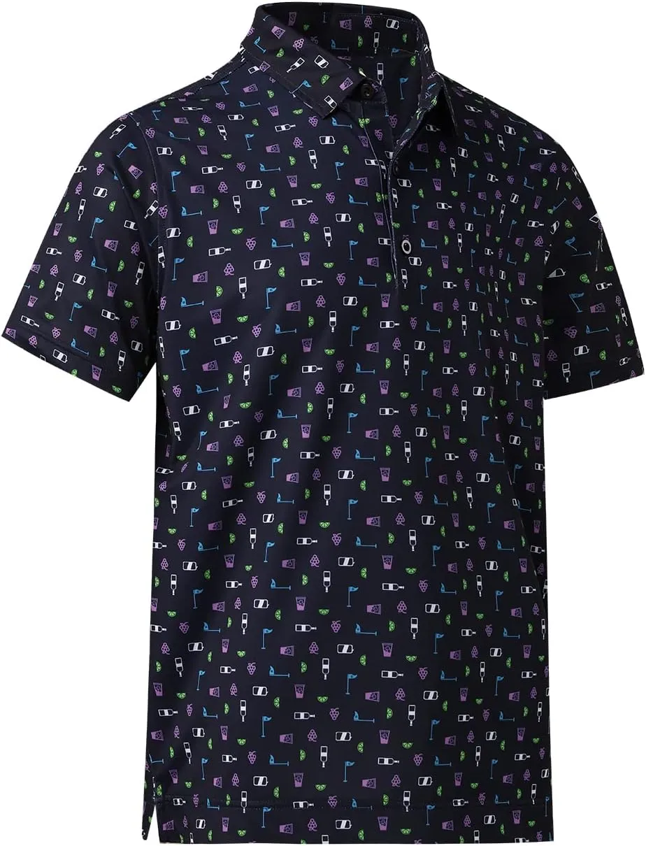 DEOLAX Mens Polo Shirts Moisture Wicking Dry Fit Performance Mens Golf Shirt Regular Fit Fashion Print Short Sleeve Polo