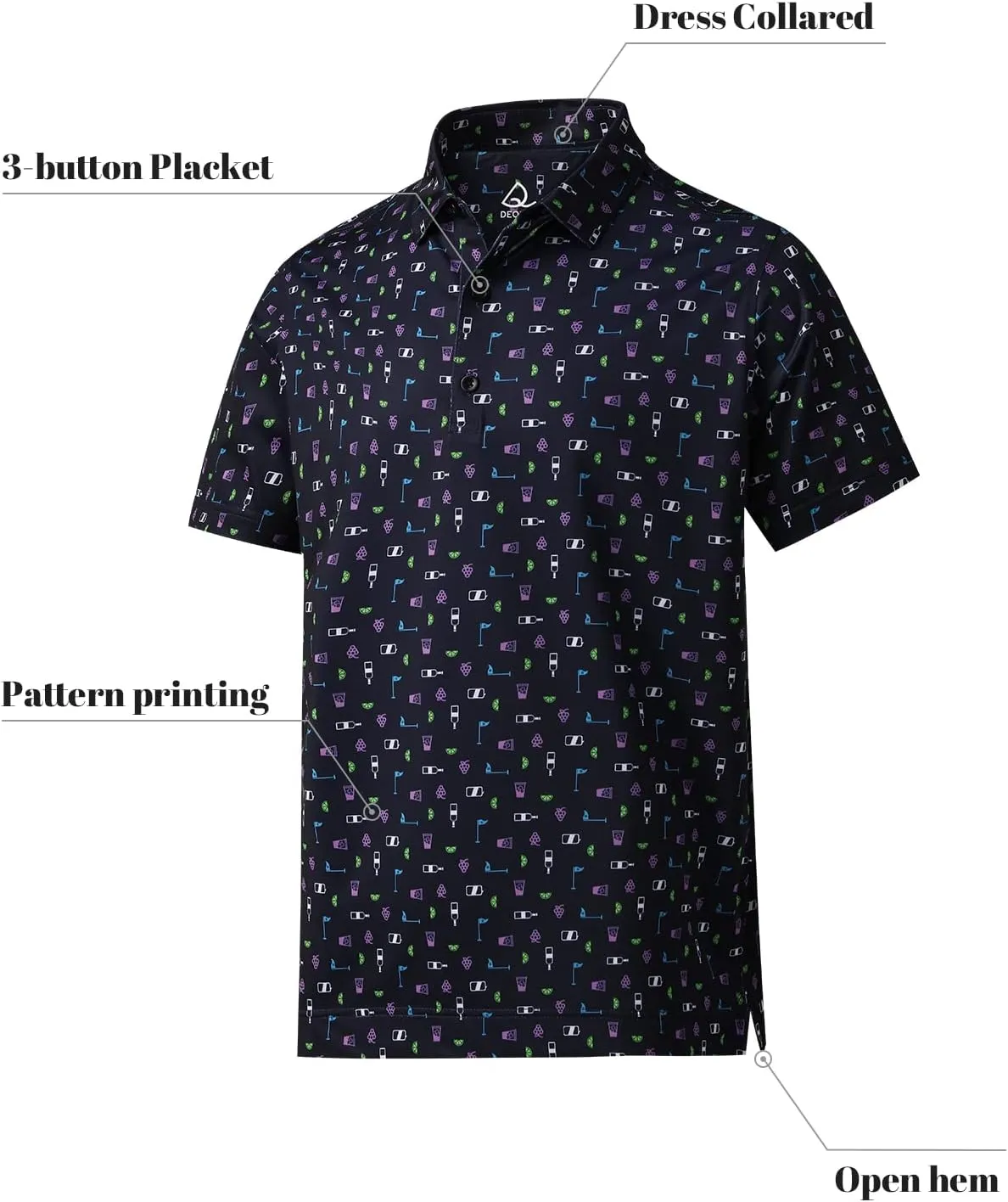 DEOLAX Mens Polo Shirts Moisture Wicking Dry Fit Performance Mens Golf Shirt Regular Fit Fashion Print Short Sleeve Polo
