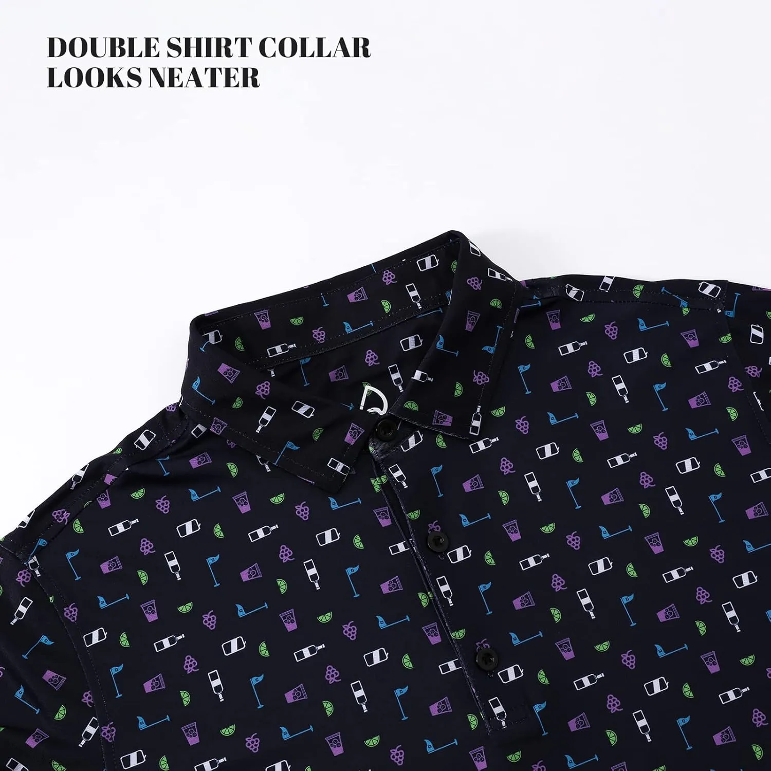 DEOLAX Mens Polo Shirts Moisture Wicking Dry Fit Performance Mens Golf Shirt Regular Fit Fashion Print Short Sleeve Polo