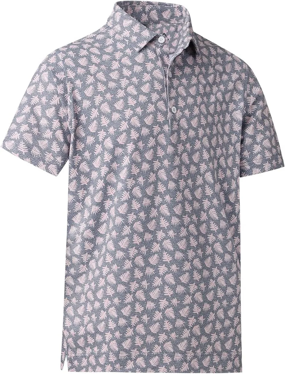 DEOLAX Mens Polo Shirts Moisture Wicking Dry Fit Performance Mens Golf Shirt Regular Fit Fashion Print Short Sleeve Polo