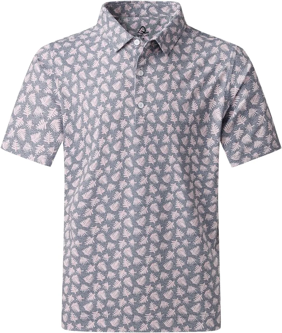 DEOLAX Mens Polo Shirts Moisture Wicking Dry Fit Performance Mens Golf Shirt Regular Fit Fashion Print Short Sleeve Polo