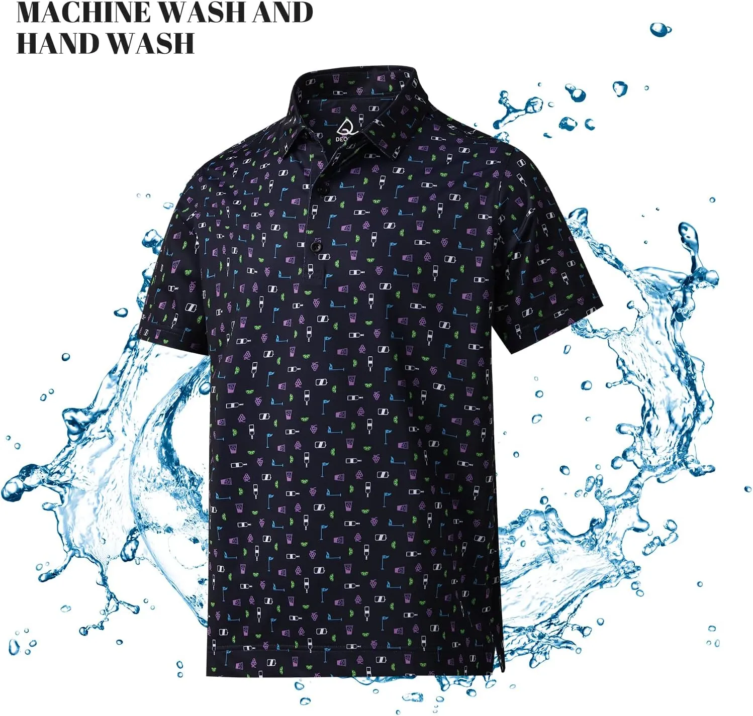 DEOLAX Mens Polo Shirts Moisture Wicking Dry Fit Performance Mens Golf Shirt Regular Fit Fashion Print Short Sleeve Polo