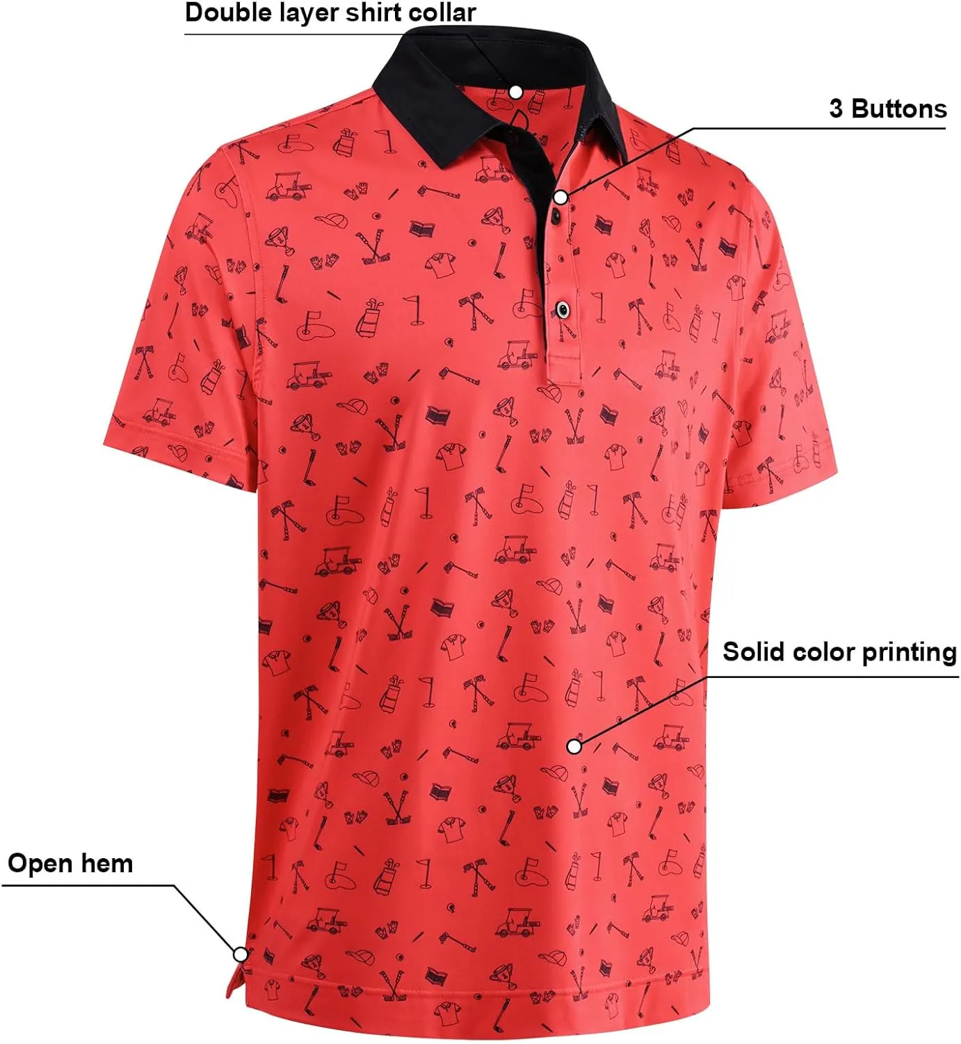 DEOLAX Mens Polo Shirts Moisture Wicking Dry Fit Performance Mens Golf Shirt Regular Fit Fashion Print Short Sleeve Polo