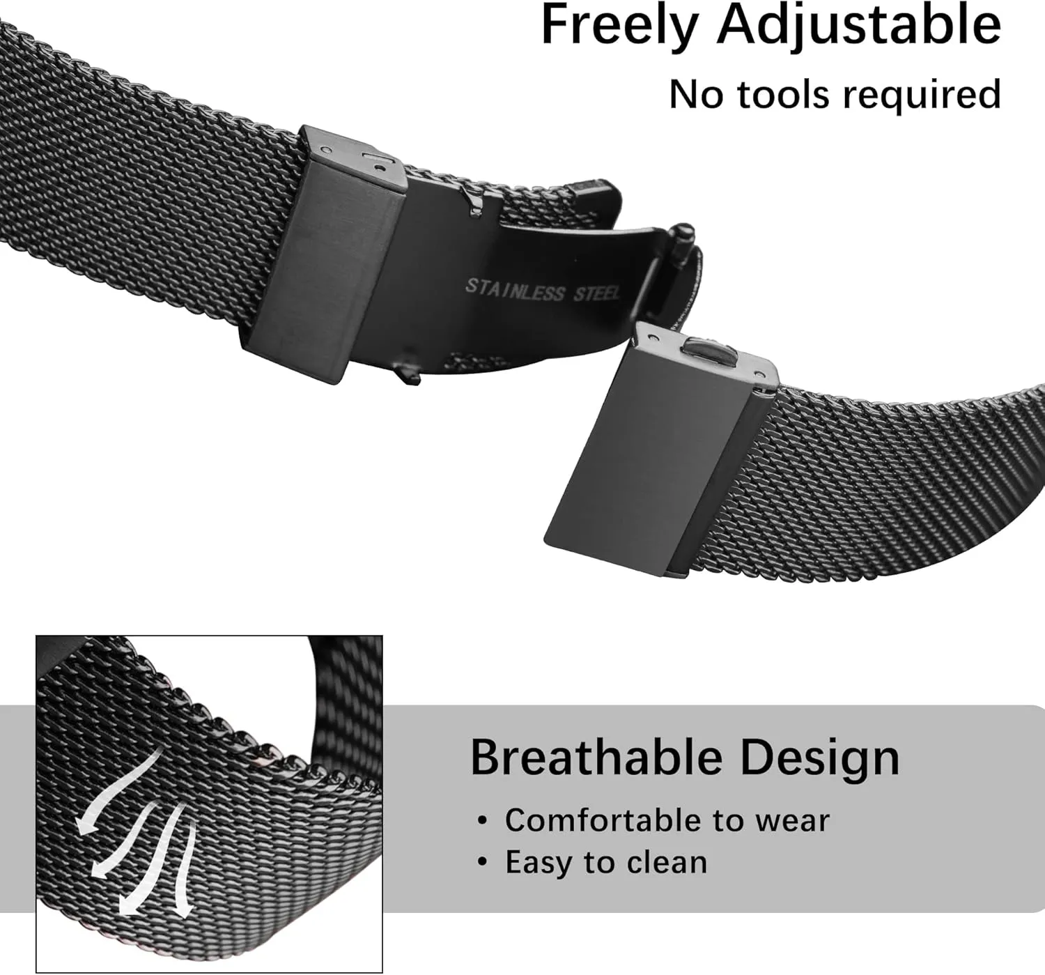 EACHE Stainless Steel Mesh Watch Band for Men Women, Quick Release Mesh Watch Straps 12mm 14mm 16mm 18mm 20mm 22mm