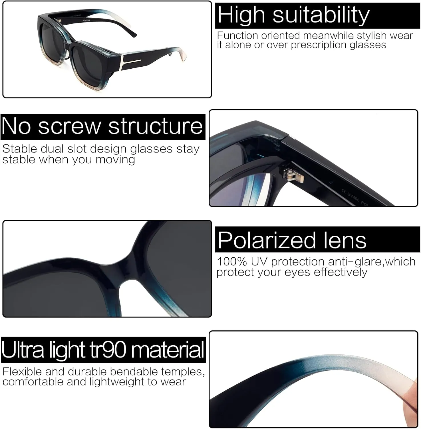 Face Shadow Polarized Sunglasses Over Glasses Women Fit Over Glasses Sunglasses Square Sunglasses UV Protection Lightweight