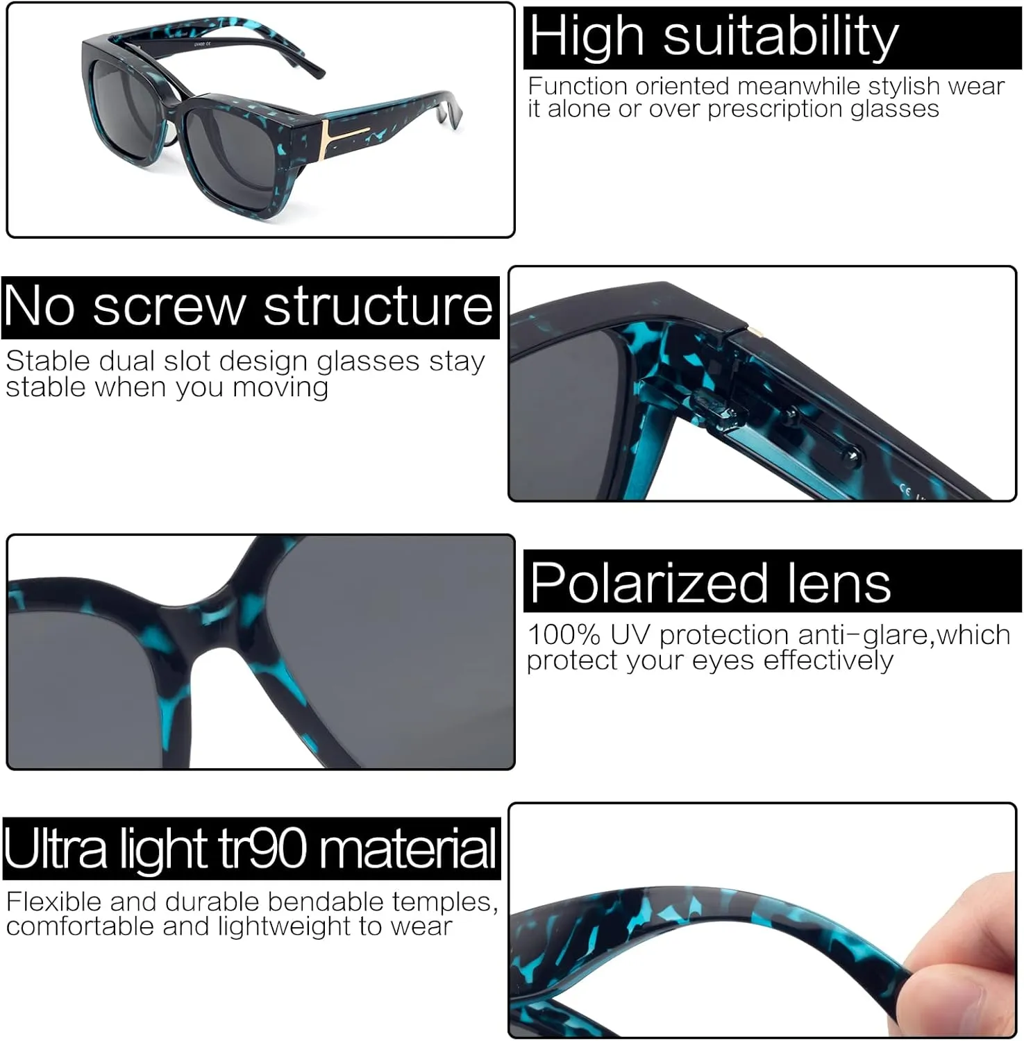 Face Shadow Polarized Sunglasses Over Glasses Women Fit Over Glasses Sunglasses Square Sunglasses UV Protection Lightweight