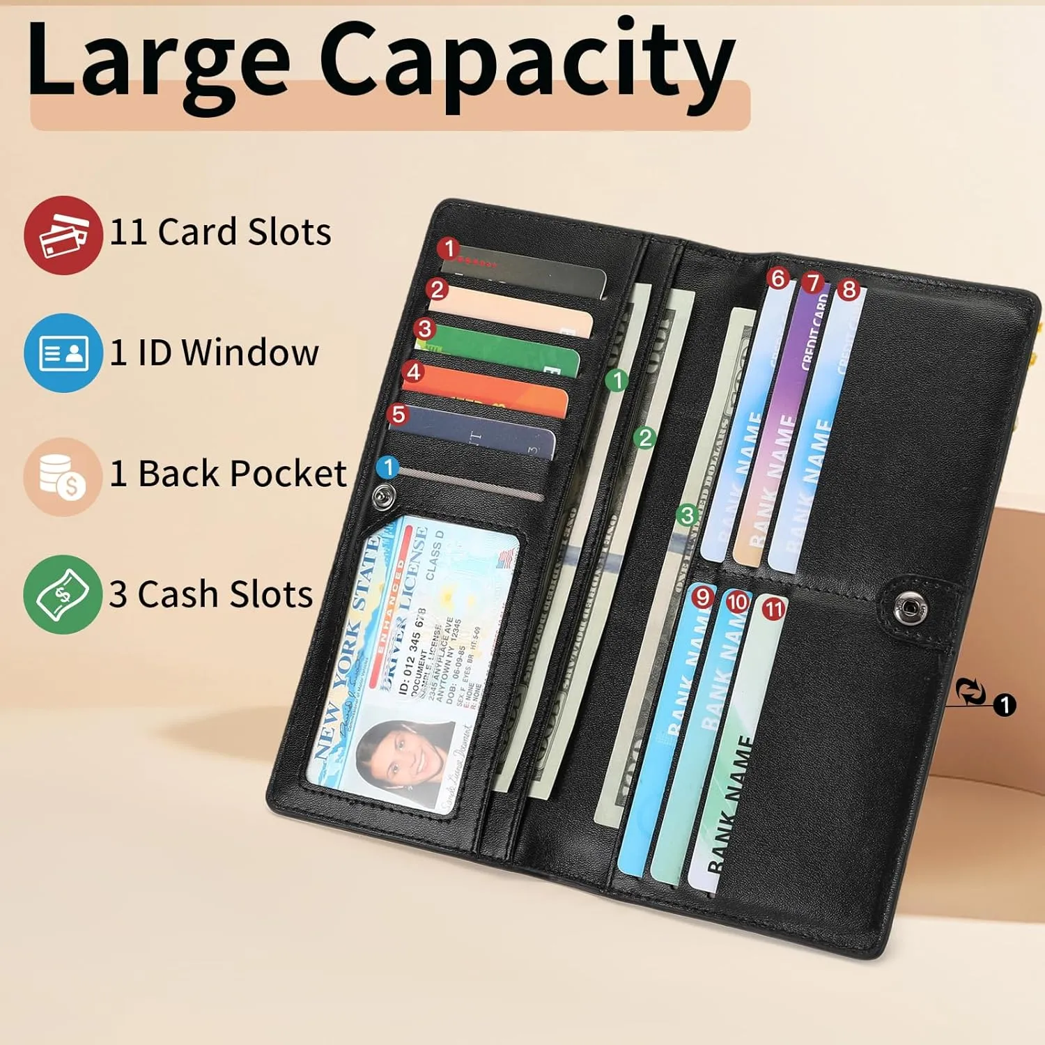 FALAN MULE Ultra Slim Thin Wallet for Women Bifold Leather RFID Blocking Designer Credit Card Holder