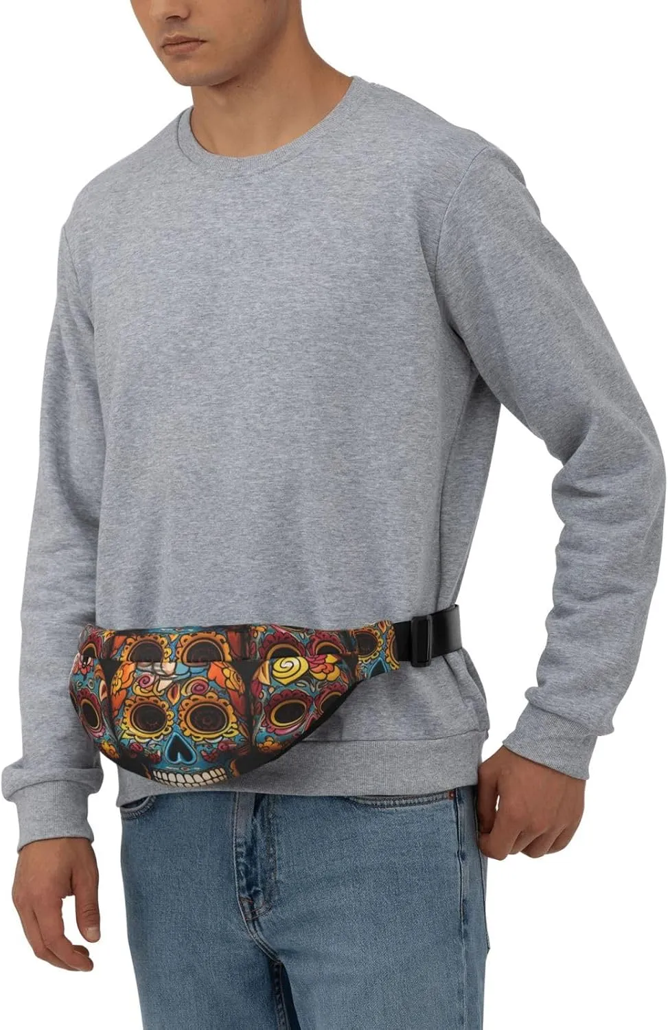 Fanny Pack Belt Bag for Women Men Waterproof Waist Pack Cool Steampunk Gears Waist Bag with Adjustable Strap, Colorful Sugar Skulls, One Size
