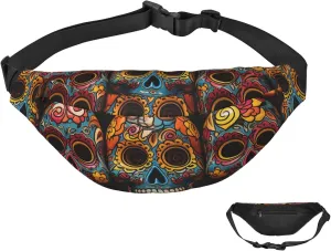 Fanny Pack Belt Bag for Women Men Waterproof Waist Pack Cool Steampunk Gears Waist Bag with Adjustable Strap, Colorful Sugar Skulls, One Size