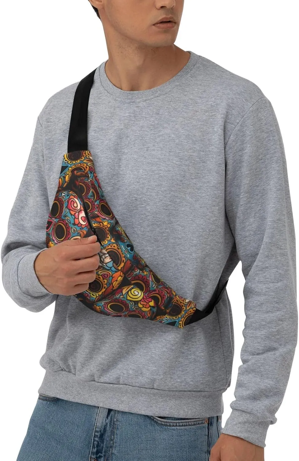 Fanny Pack Belt Bag for Women Men Waterproof Waist Pack Cool Steampunk Gears Waist Bag with Adjustable Strap, Colorful Sugar Skulls, One Size