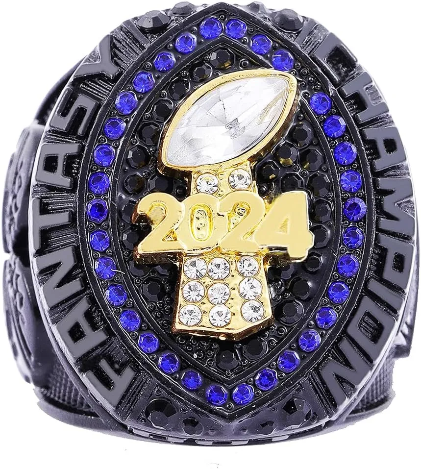 Fantasy Football Ring 2024| Heavy FFL Champion Ring | Gold Silver Tone Plated Award Trophy for Fantasy Football League Winner