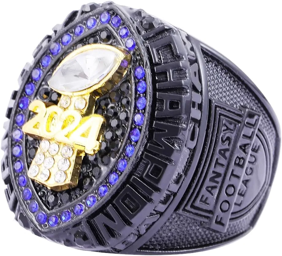 Fantasy Football Ring 2024| Heavy FFL Champion Ring | Gold Silver Tone Plated Award Trophy for Fantasy Football League Winner