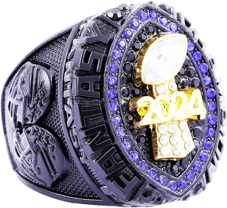 Fantasy Football Ring 2024| Heavy FFL Champion Ring | Gold Silver Tone Plated Award Trophy for Fantasy Football League Winner