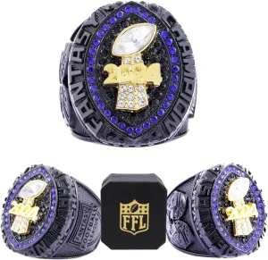 Fantasy Football Ring 2024| Heavy FFL Champion Ring | Gold Silver Tone Plated Award Trophy for Fantasy Football League Winner