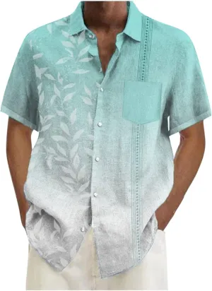Fashion Hawaiian Short Sleeve Shirts Mens Button Down Beach Plain Floral T-Shirt Spread Collared Textured Travel Tops