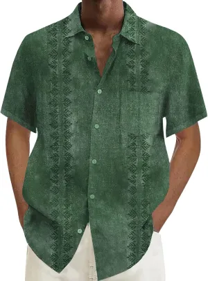 Fashion Hawaiian Short Sleeve Shirts Mens Button Down Beach Plain Floral T-Shirt Spread Collared Textured Travel Tops