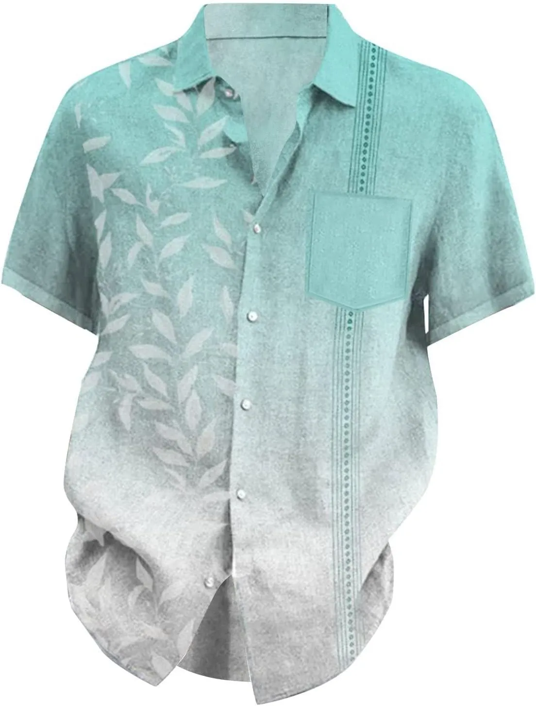 Fashion Hawaiian Short Sleeve Shirts Mens Button Down Beach Plain Floral T-Shirt Spread Collared Textured Travel Tops