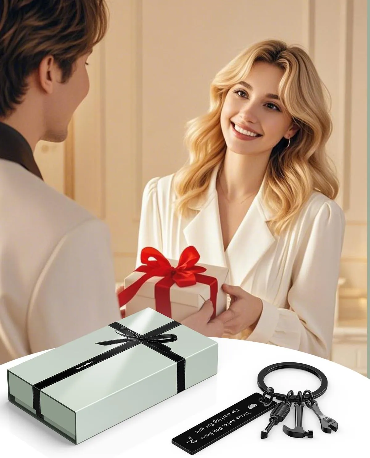 Fathers Day Dad Gifts from Wife Daughter Son, Drive Safe Keychain for Boyfriend Husband Brothers,Gifts for Men Him