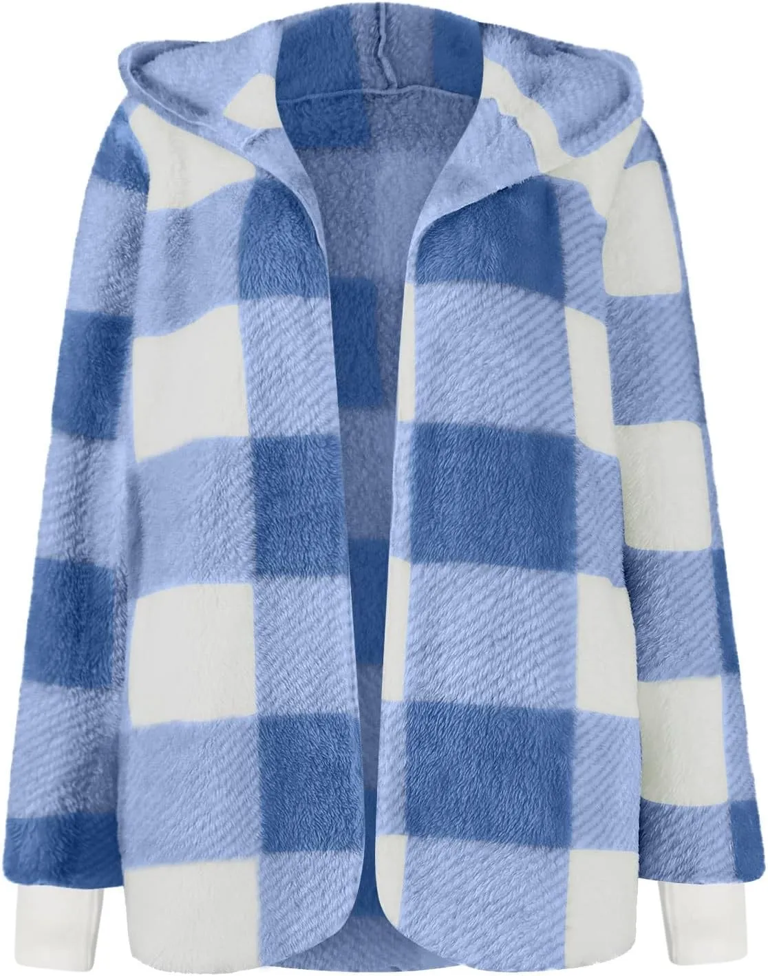 Flannel Jacket Women Sherpa Lined Open Front Hooded Cardigan Sweaters Plus Size Plaid Shacket Fall Winter Teddy Coat