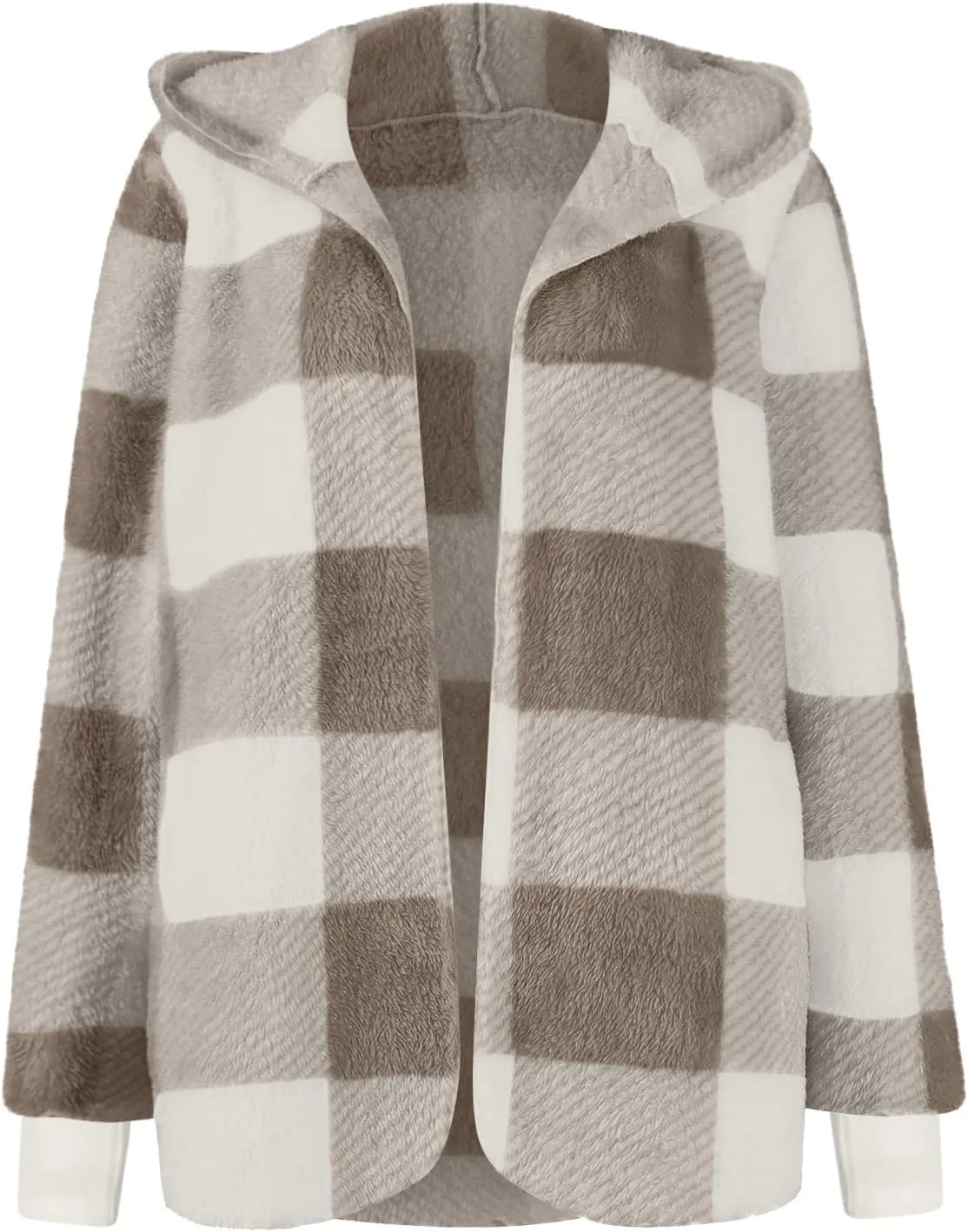 Flannel Jacket Women Sherpa Lined Open Front Hooded Cardigan Sweaters Plus Size Plaid Shacket Fall Winter Teddy Coat