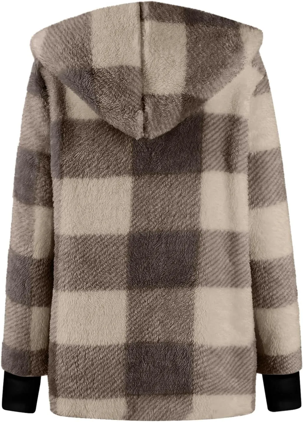Flannel Jacket Women Sherpa Lined Open Front Hooded Cardigan Sweaters Plus Size Plaid Shacket Fall Winter Teddy Coat