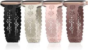 Floral Silicone Band Compatible with Apple Watch Bands 38mm 40mm 42mm 44mm 41mm 45mm 49mm Women Men, Slim Hollow-Out Design Wristbands Soft Sport Breathable Watch Bands for iWatch Ultra SE Series 9/8/7/6/5/4/3/2/1