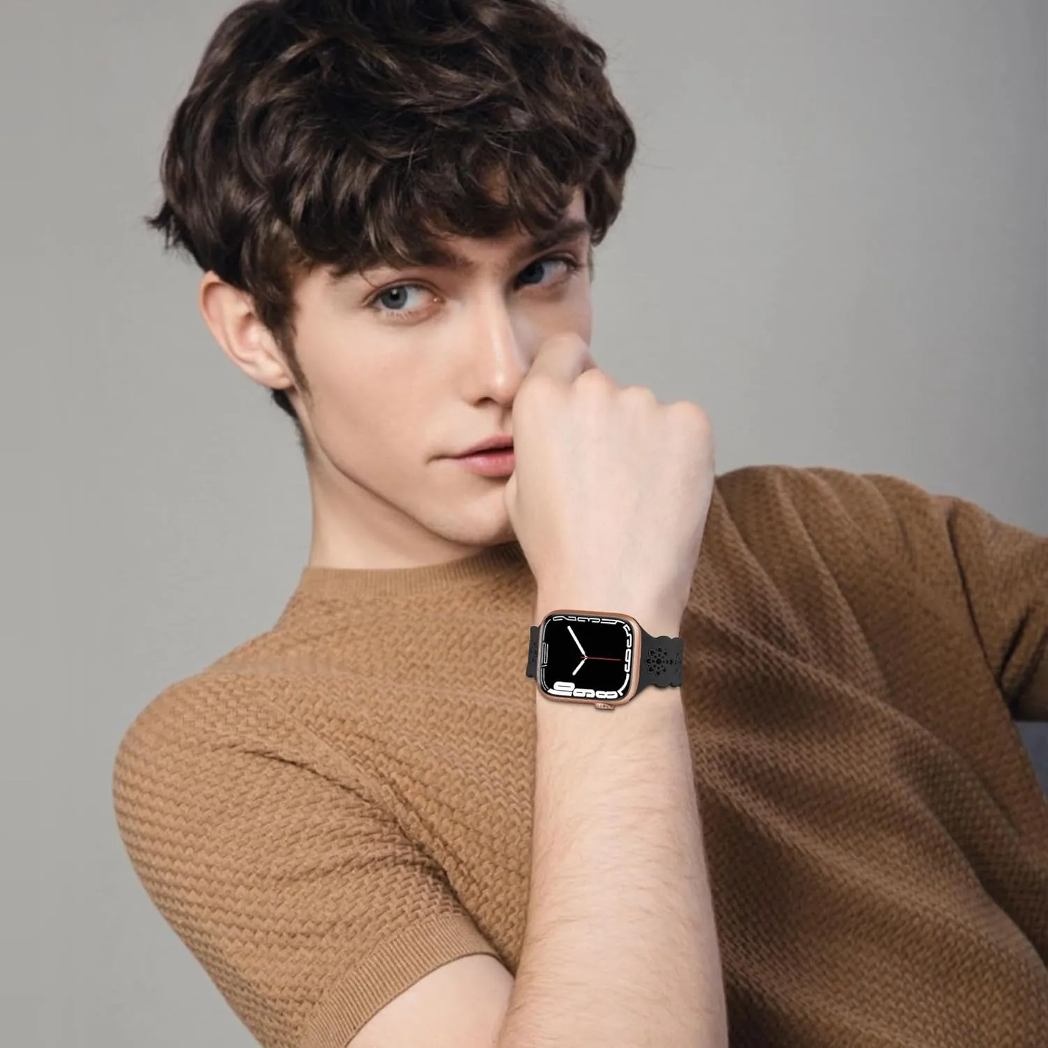 Floral Silicone Band Compatible with Apple Watch Bands 38mm 40mm 42mm 44mm 41mm 45mm 49mm Women Men, Slim Hollow-Out Design Wristbands Soft Sport Breathable Watch Bands for iWatch Ultra SE Series 9/8/7/6/5/4/3/2/1
