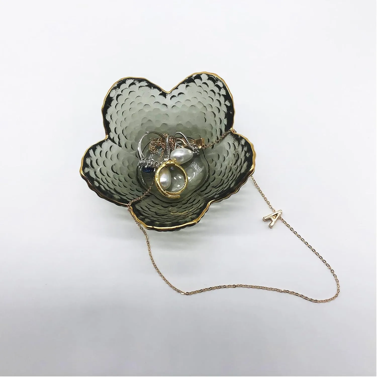 Flower Ring Dish Jewelry Tray, Glass Jewelry Dish Tray, Aesthetic Room Decor Small Trinket Dish, Nightstand Jewlery Ring Holder Dish, Bathroom Jewelry Plate Bowl for Rings Earrings Wife Gift