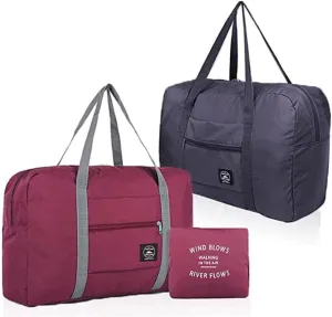 Foldable Travel Duffel Bag (2 Pack), For Spirit Airlines, Weekender Overnight Bag, Tote Carry on Luggage Sport Duffle Weekender Overnight for Women and Girls (2Pack-Red Black)