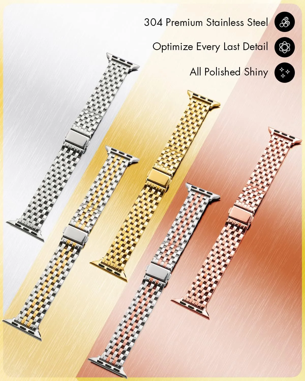 for Apple Watch Band 38mm 40mm 41mm 42mm 44mm 45mm Series 9 8 7 6 5 4 3 2 1 SE SE2 Women and Men,Classic Stainless Steel Metal Watchband for iWatch Bands,Pretty Shiny Look