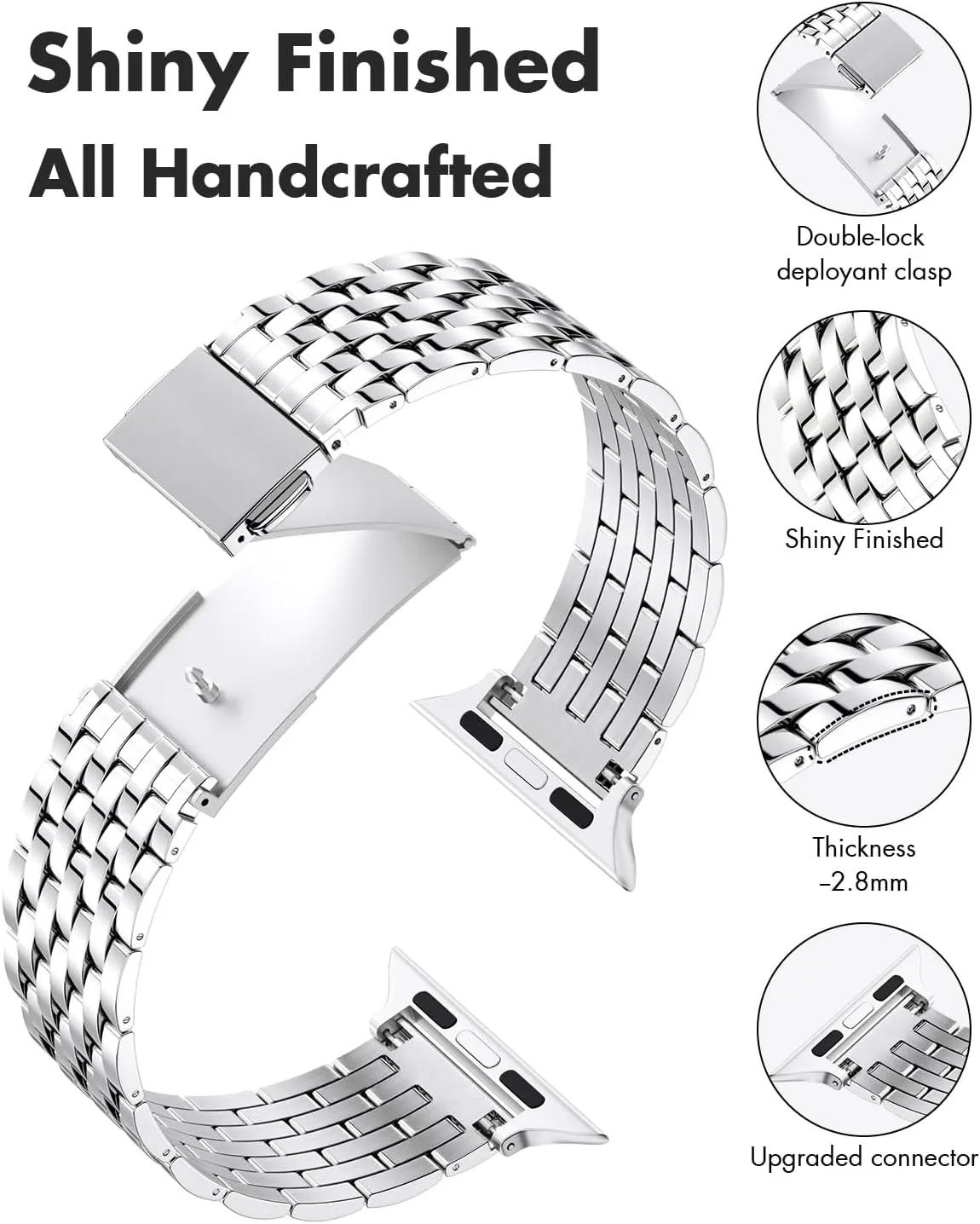for Apple Watch Band 38mm 40mm 41mm 42mm 44mm 45mm Series 9 8 7 6 5 4 3 2 1 SE SE2 Women and Men,Classic Stainless Steel Metal Watchband for iWatch Bands,Pretty Shiny Look