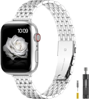 for Apple Watch Band 38mm 40mm 41mm 42mm 44mm 45mm Series 9 8 7 6 5 4 3 2 1 SE SE2 Women and Men,Classic Stainless Steel Metal Watchband for iWatch Bands,Pretty Shiny Look