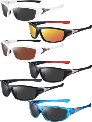 Frienda 6 Pack Polarized Sport Sunglasses for Men Multipack Fit over Glasses Pack Lot Set Men's Sport Fishing Eyeglasses
