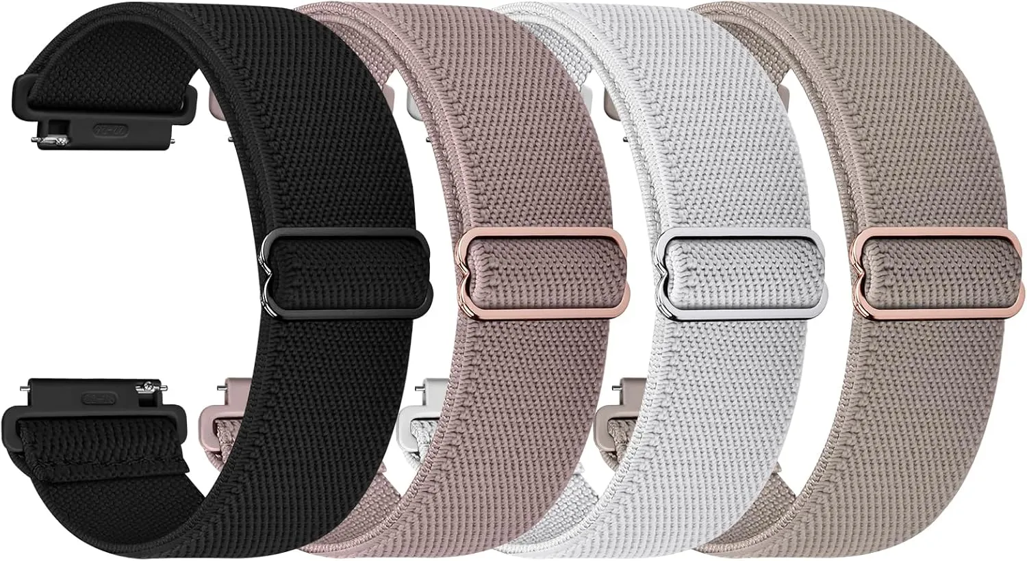 Fullmosa Quick Release Watch Bands 20mm 22mm Water-resistant Nylon Elastic Braided Straps, Adjustable Solo Loop Wristband for Women Men 20mm Black/Sand Pink/Starlight/Milk Tea