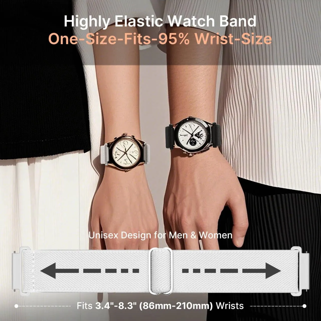 Fullmosa Quick Release Watch Bands 20mm 22mm Water-resistant Nylon Elastic Braided Straps, Adjustable Solo Loop Wristband for Women Men 20mm Black/Sand Pink/Starlight/Milk Tea