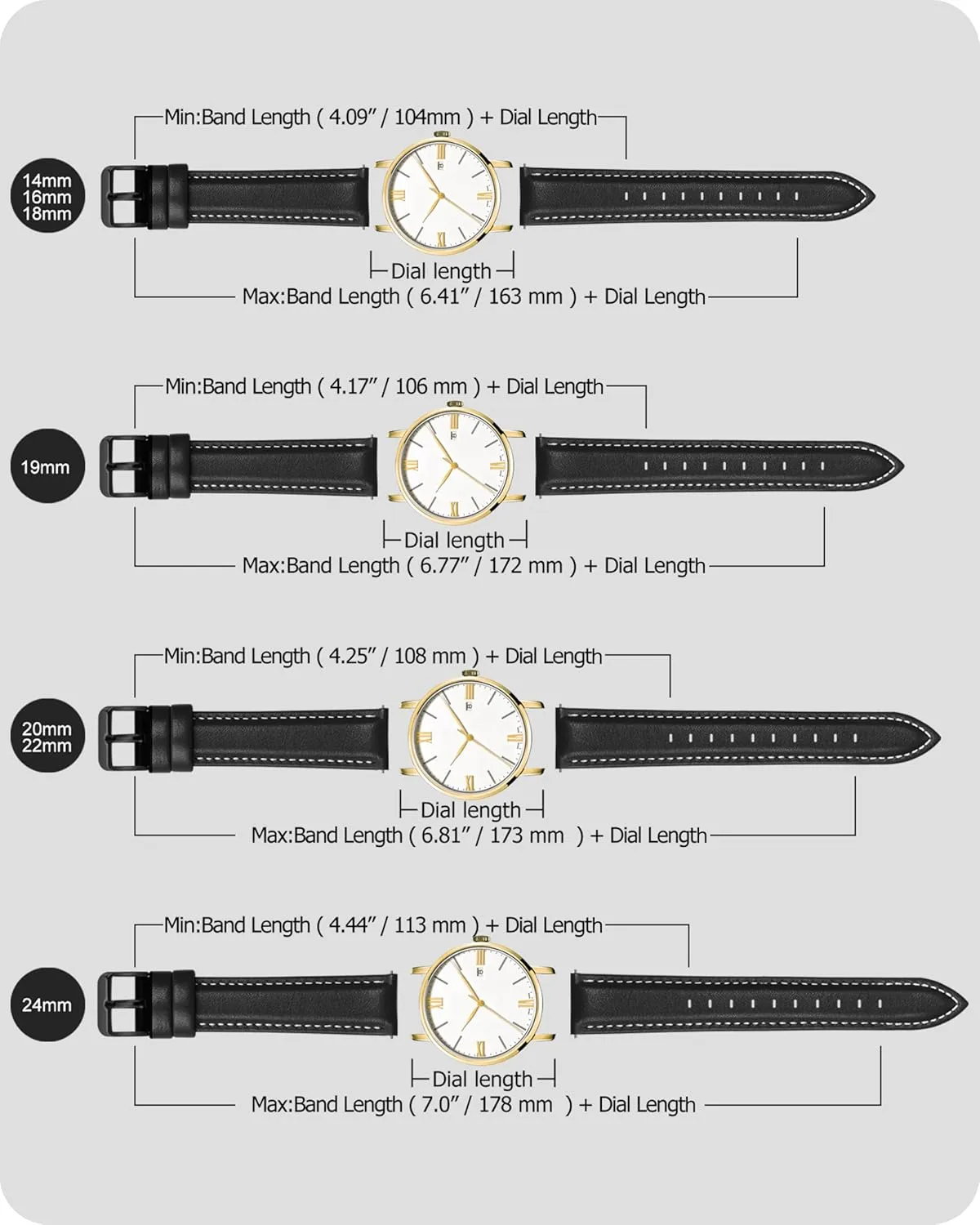 Fullmosa Watch Band, Quick Release Leather Watch Strap for Men Women, Replacement Bands Width 14mm 16mm 18mm 19mm 20mm 21mm 22mm 24mm