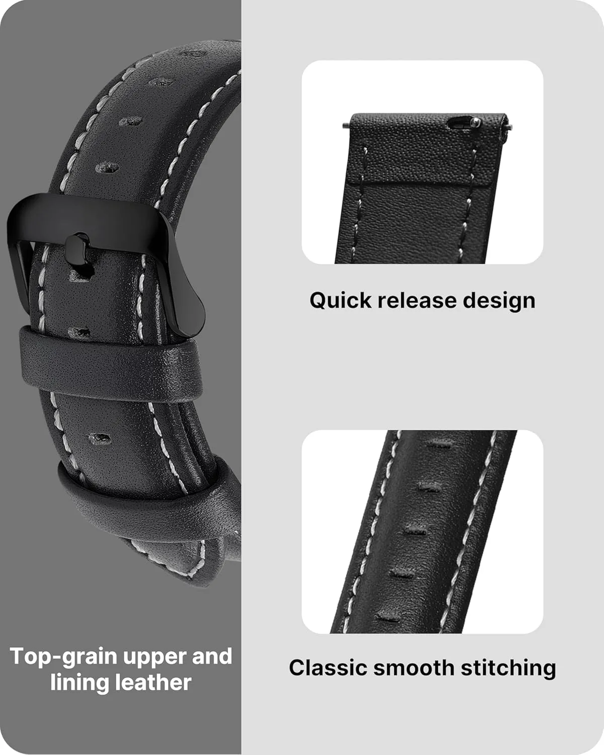 Fullmosa Watch Band, Quick Release Leather Watch Strap for Men Women, Replacement Bands Width 14mm 16mm 18mm 19mm 20mm 21mm 22mm 24mm