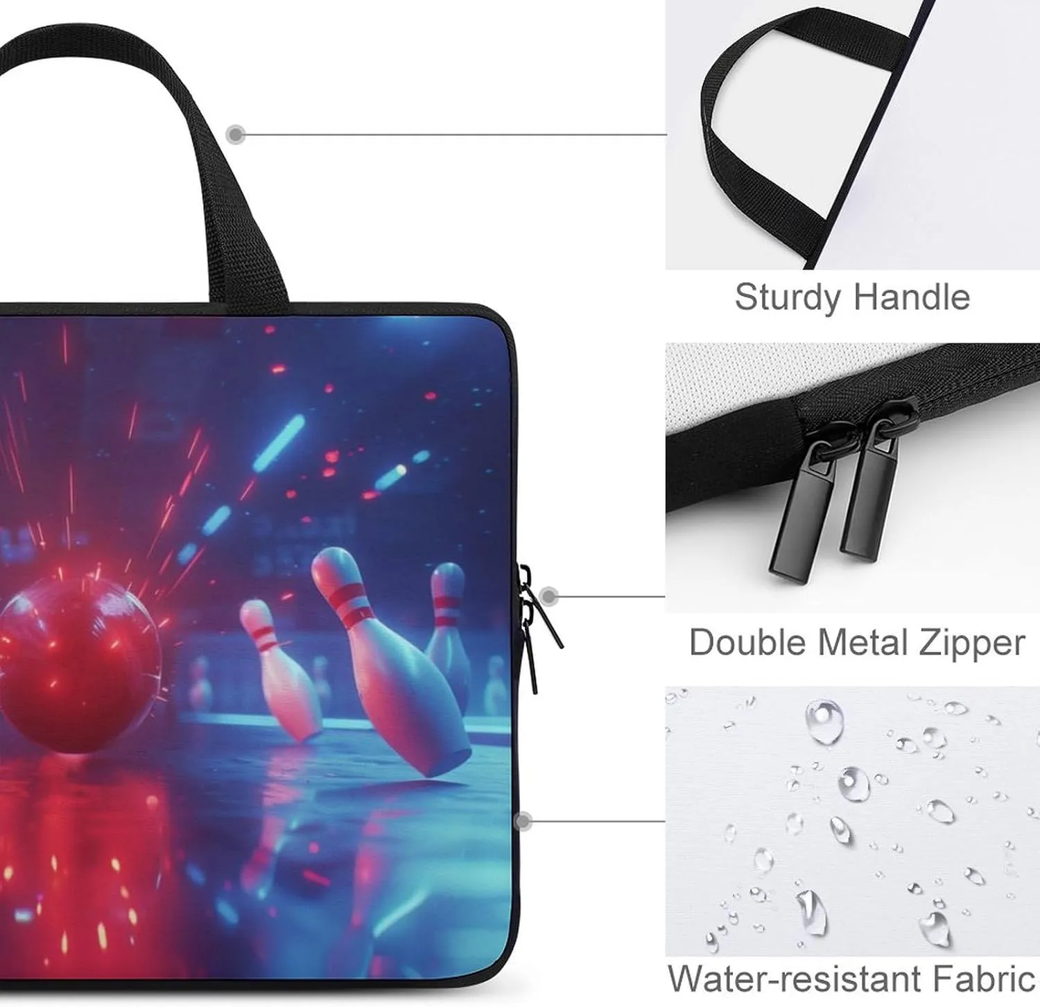 Fun Sports Bowling Print Laptop Bag Laptop Case Computer Messenger Bag with Adjustable Shoulder Strap